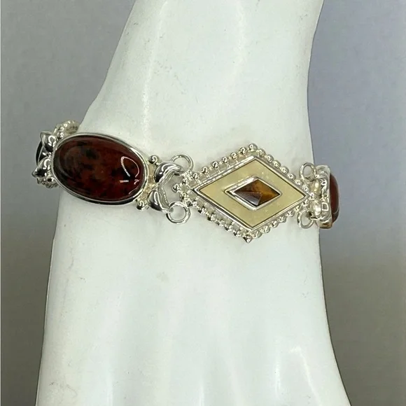 Whitney Kelly Sterling Silver Multi-Stone Beaded Frame Toggle Bracelet 7.5” - Picture 7 of 17